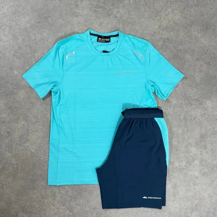 navy & teal short set