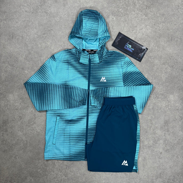 teal & navy jacket & shorts set