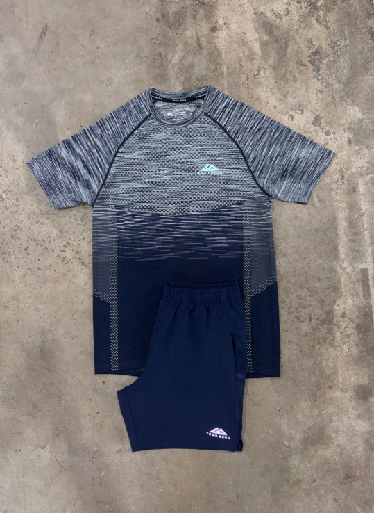 navy & grey short set