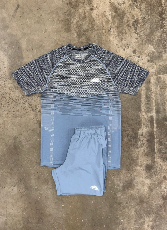 blue & grey short set